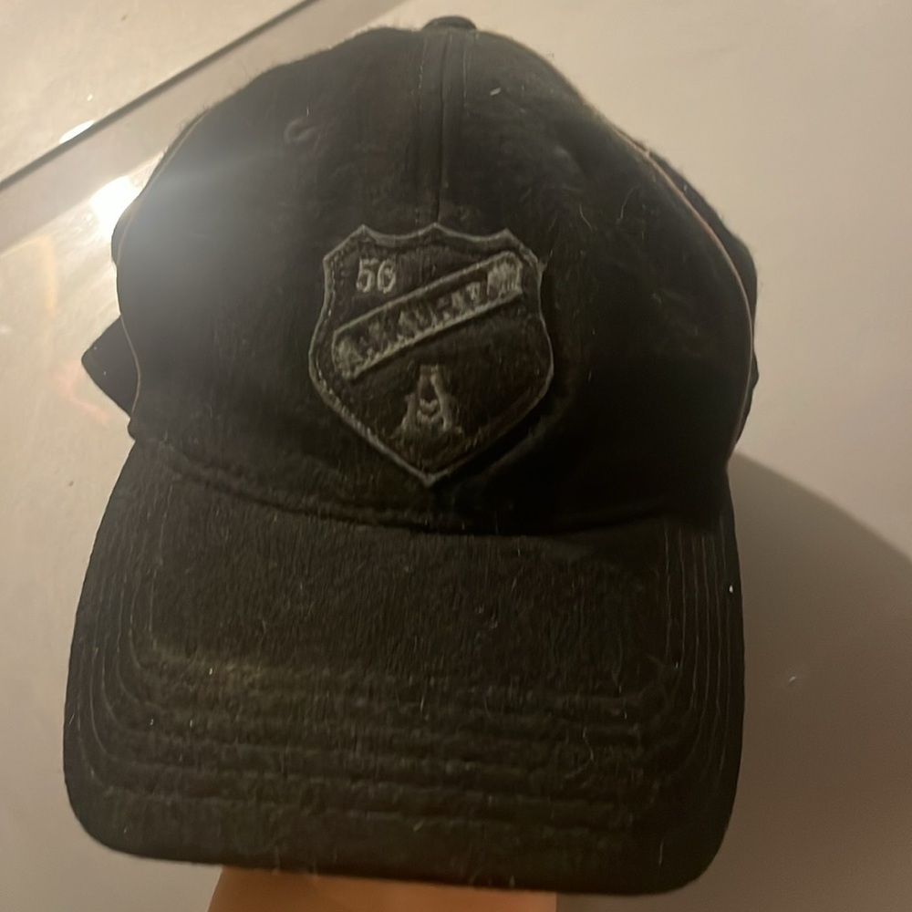 A.KURTZ black wool hat one size logo front so cute